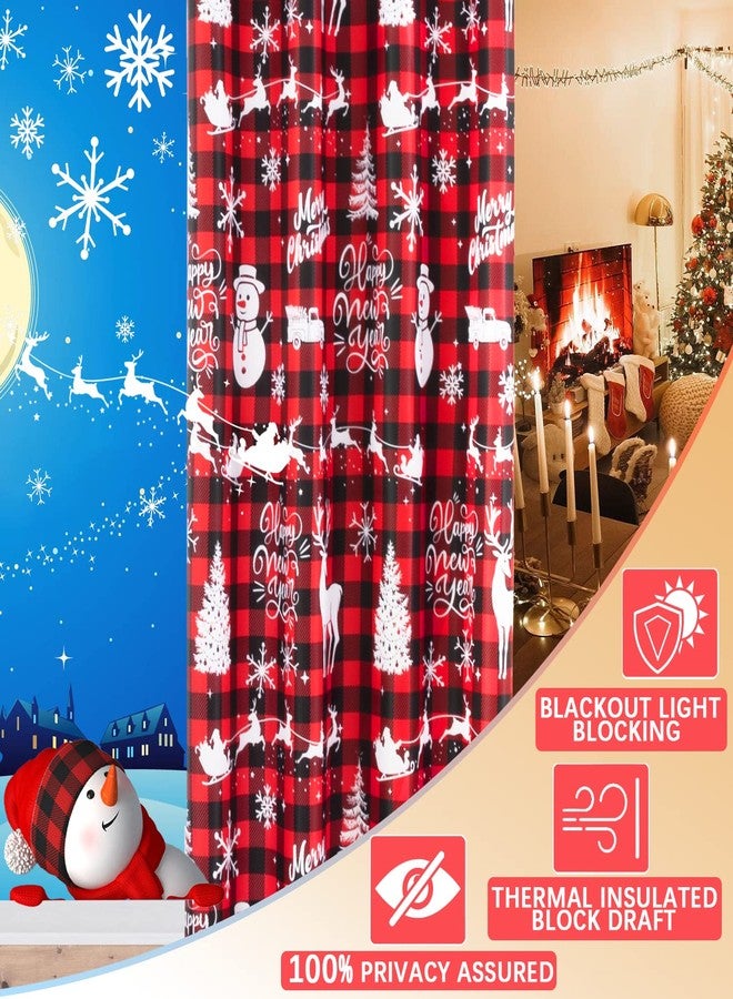 PANELSBURG Christmas Curtains for Living Room 2 Panels Set 84 Inch Length,Red White Snowman Buffalo Plaid Blackout Curtains for Bedroom Country Farmhouse Xmas Holiday Decor,Cortinas Rojas Navideñas para Sala - Image 3